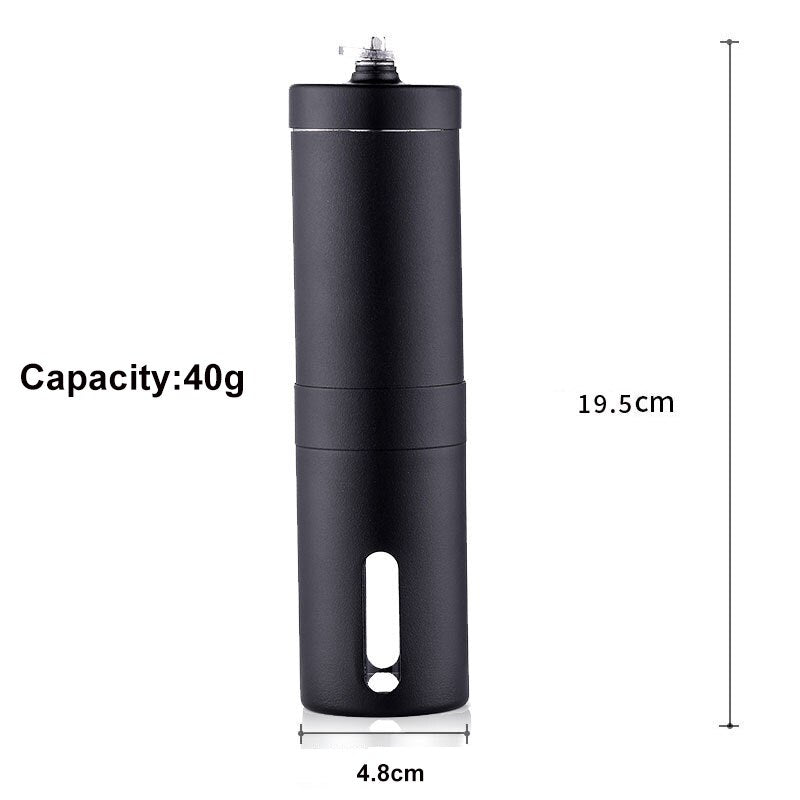 Black Hand Crank Coffee Maker Manual Coffee grinder Pepper Mill Adjustable Coarse and Fine 40g Capacity Stainless steel Body
