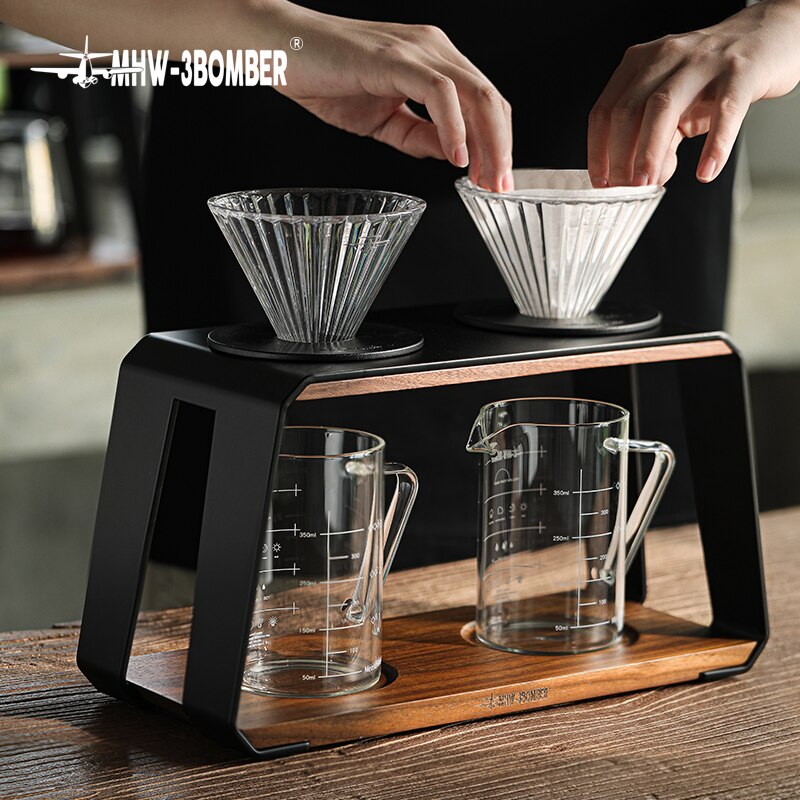 Coffee Distributor Filter Cup Drip Station Double-hole Dripping Filters Holder Rack Espresso Pour Over Dripper Stand