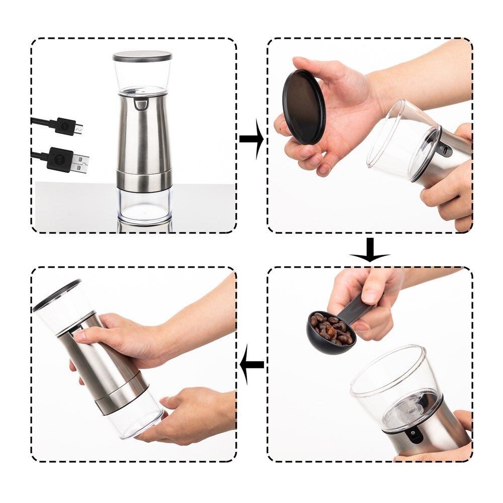 New Upgrade Portable Electric Coffee Grinder TYPE-C USB Charge Profession Stainless Steel Grinding Core Coffee Beans Grinder