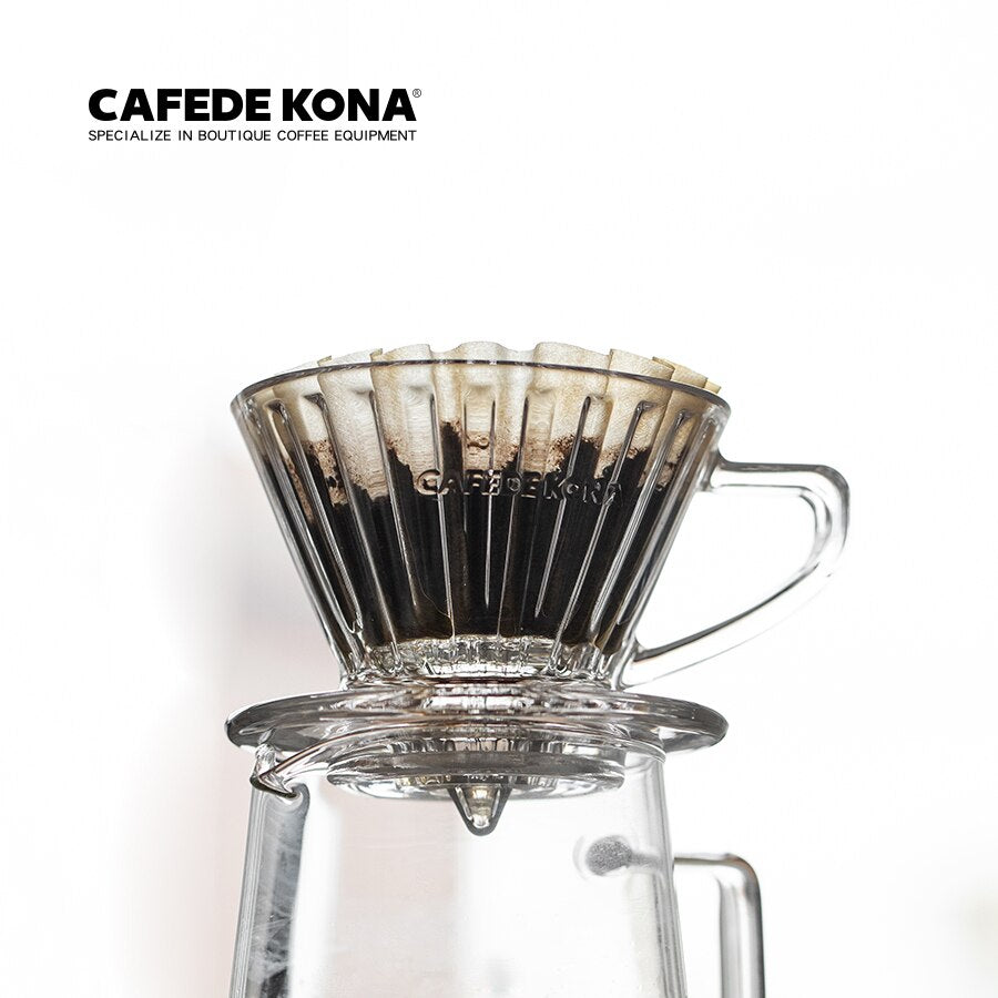 CAFEDE KONA Heat Resistant Glass Coffee Dripper 1-2 Cups Household Conical Coffee Filter Hand Brewed Coffee Maker