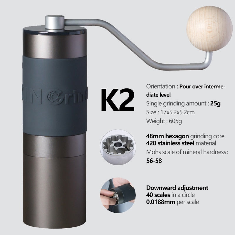Kingrinder Aluminium Alloy Manual Coffee Grinder K0 K1 K2 K3 K4 K5 K6 Portable Coffee Bean Mill Stainless Steel Grinding Core
