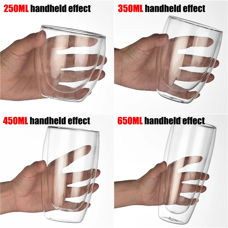 Double Wall High Borosilicate Glass Coffee Mug Heat Resistant Handle Milk Juice Water Cup Bar Drinkware Coffeeware Lover Gift