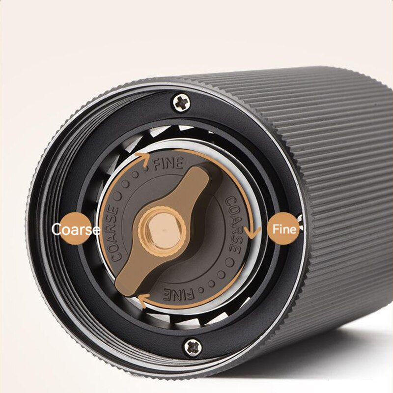 Double Bearing Manual Coffee Grinder Anti-slip Vertical Stripes Coffee Mill Space Aluminum Material 420 SS Grinding Core