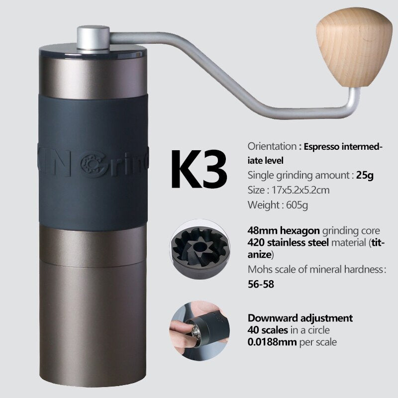 Kingrinder Aluminium Alloy Manual Coffee Grinder K0 K1 K2 K3 K4 K5 K6 Portable Coffee Bean Mill Stainless Steel Grinding Core