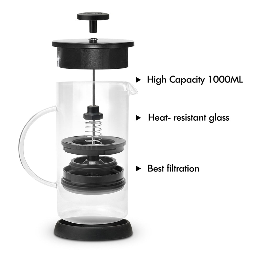 1000ML Stainless Steel Coffee Pot Cafetiere French Press With Filter Double Wall Insulation Design Polish Process Pot Cup