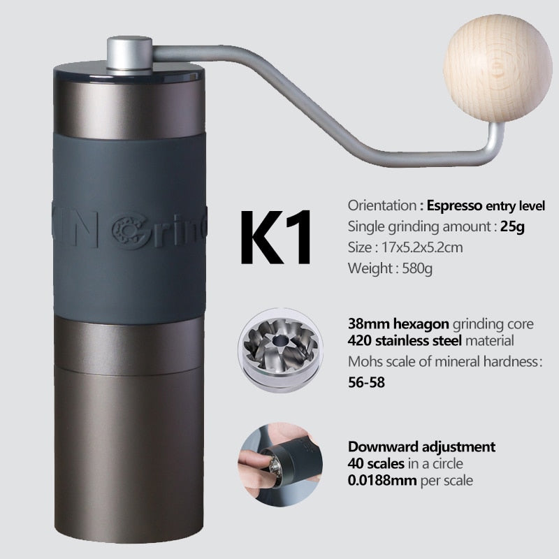 Kingrinder Aluminium Alloy Manual Coffee Grinder K0 K1 K2 K3 K4 K5 K6 Portable Coffee Bean Mill Stainless Steel Grinding Core