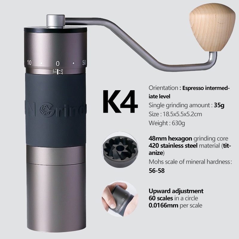 Kingrinder Aluminium Alloy Manual Coffee Grinder K0 K1 K2 K3 K4 K5 K6 Portable Coffee Bean Mill Stainless Steel Grinding Core