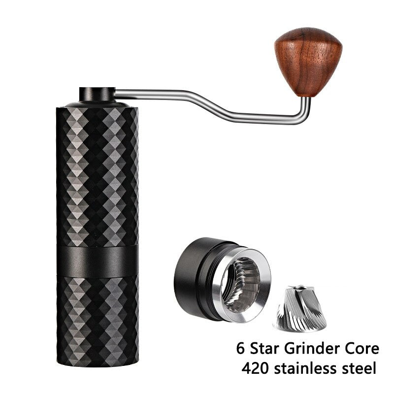 Manual Coffee Grinder Multifunction Coffee Machine Diamond Texture Design 420 S/S Grinding Core Aluminum Body Solid Wood Handle