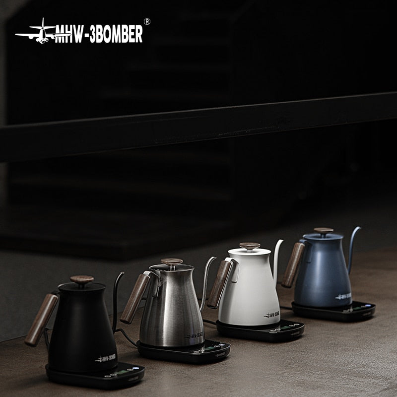Household Electric Kettle Wood Handle Pour Over Coffee Maker Pot and Smart Temperature Control Heater Set Drip Espresso Kettles