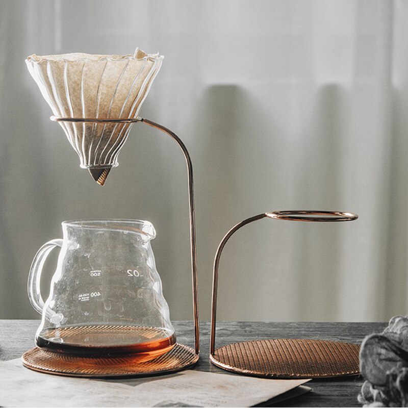 Hand Brewed Drip Pour-Over Coffee Brewer Holder Coffee Filter Stand Hand Black Drip Coffee Maker Stand with Wooden Base