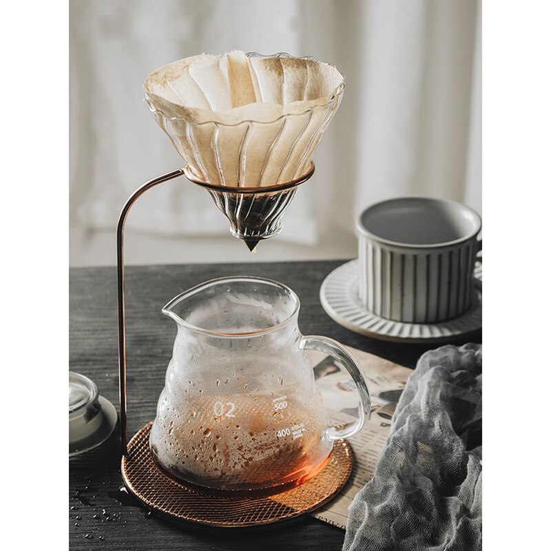Hand Brewed Drip Pour-Over Coffee Brewer Holder Coffee Filter Stand Hand Black Drip Coffee Maker Stand with Wooden Base