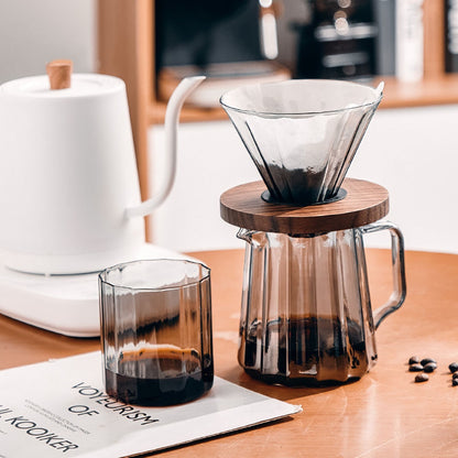 Household Coffee Maker Advanced Grey Glass Hand-brewed Coffee Drip Filter Cup Wood Pallet Sharing Pot Coffeeware Accessories