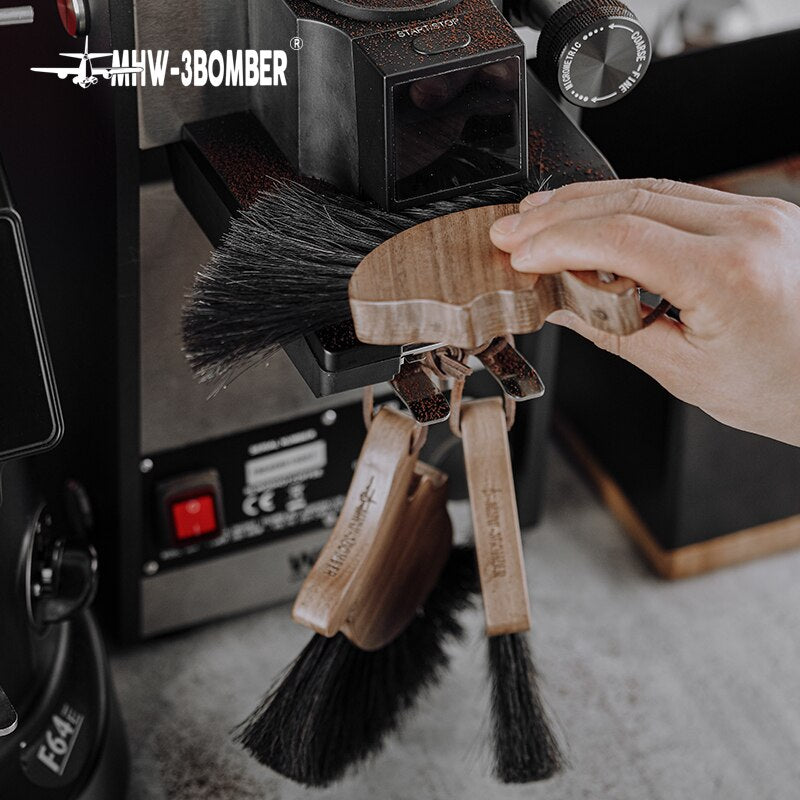Coffee Brush Walnut Handle Coffee Grinder Machine Cleaning Brush Horse Hair Wood Dusting Brush Cleaning Tools For Cafe Barista