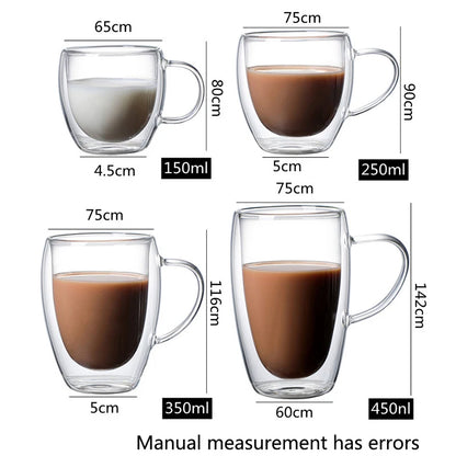 Double Wall High Borosilicate Glass Mug Heat Resistant Handle Coffee Milk Juice Water Cup Bar Drinkware Coffeeware Lover Gift