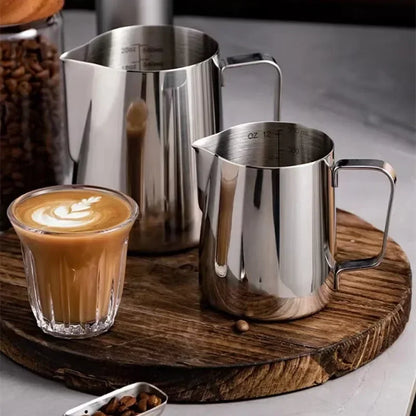 Coffee Milk Frothing Pitcher Jug 304 Stainless Steel With Scale Latte Steam Coffee Paint Process Kitchen Cafe Accessories