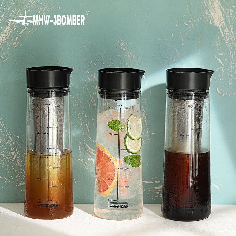 Cold Brew Coffee Maker Bottles Portable Fruit Tea Iced Pitcher Double Layer Filter Coffee Maker Pot Chic Travel Espresso Kettle