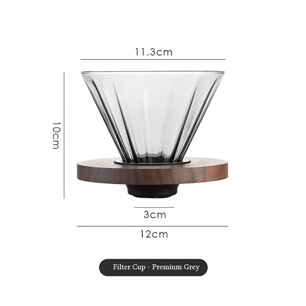 Household Coffee Maker Advanced Grey Glass Hand-brewed Coffee Drip Filter Cup Wood Pallet Sharing Pot Coffeeware Accessories