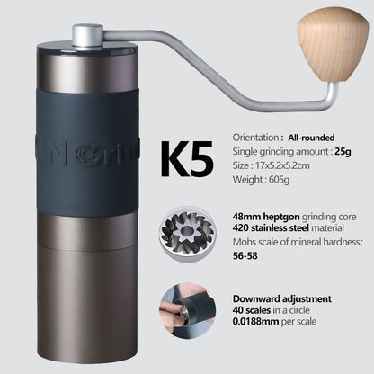 Kingrinder Aluminium Alloy Manual Coffee Grinder K0 K1 K2 K3 K4 K5 K6 Portable Coffee Bean Mill Stainless Steel Grinding Core