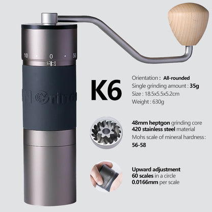 Kingrinder Aluminium Alloy Manual Coffee Grinder K0 K1 K2 K3 K4 K5 K6 Portable Coffee Bean Mill Stainless Steel Grinding Core