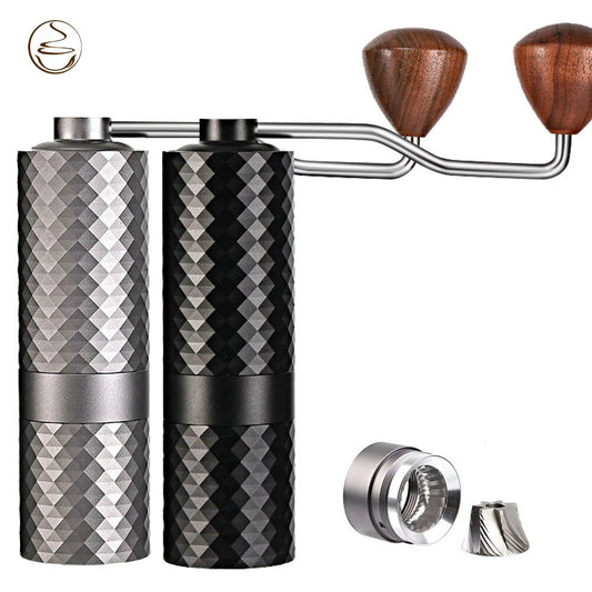 Manual Coffee Grinder Multifunction Coffee Machine Diamond Texture Design 420 S/S Grinding Core Aluminum Body Solid Wood Handle